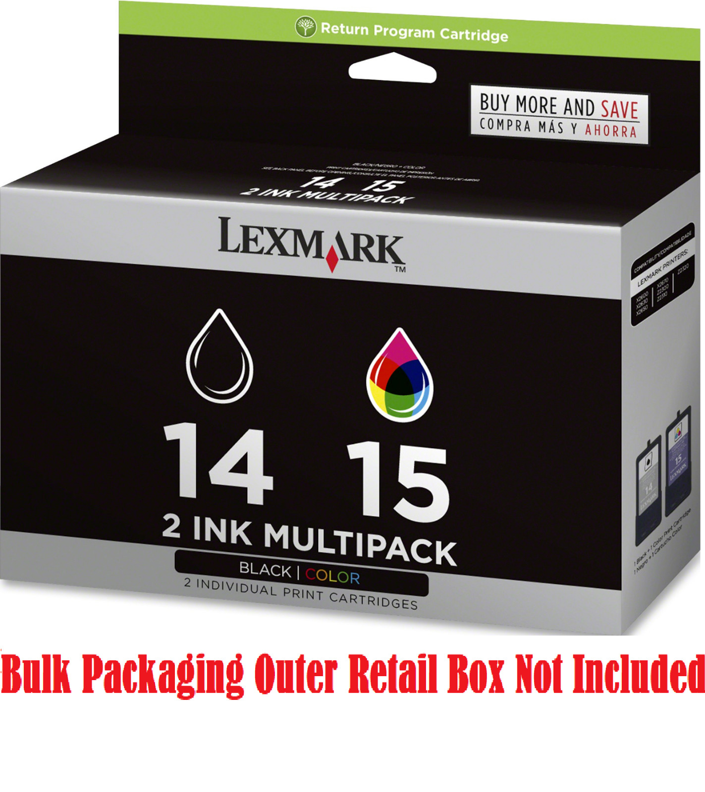 2 Pack Original Genuine OEM Lexmark 14 Black & 15 Color Printer Ink Cartridges