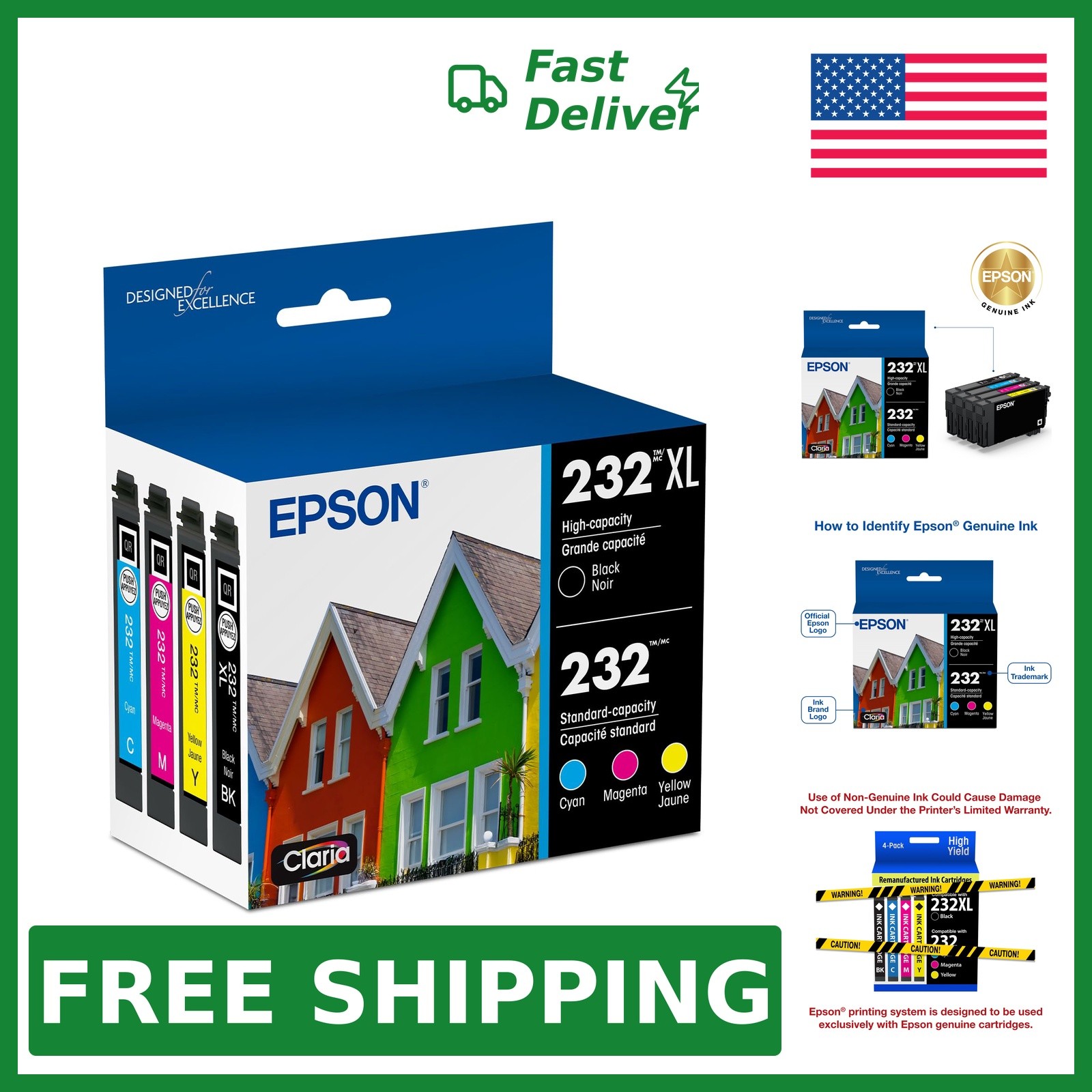 Epson 232 Claria Ink Cartridge Combo Pack, Multi XL 4pk