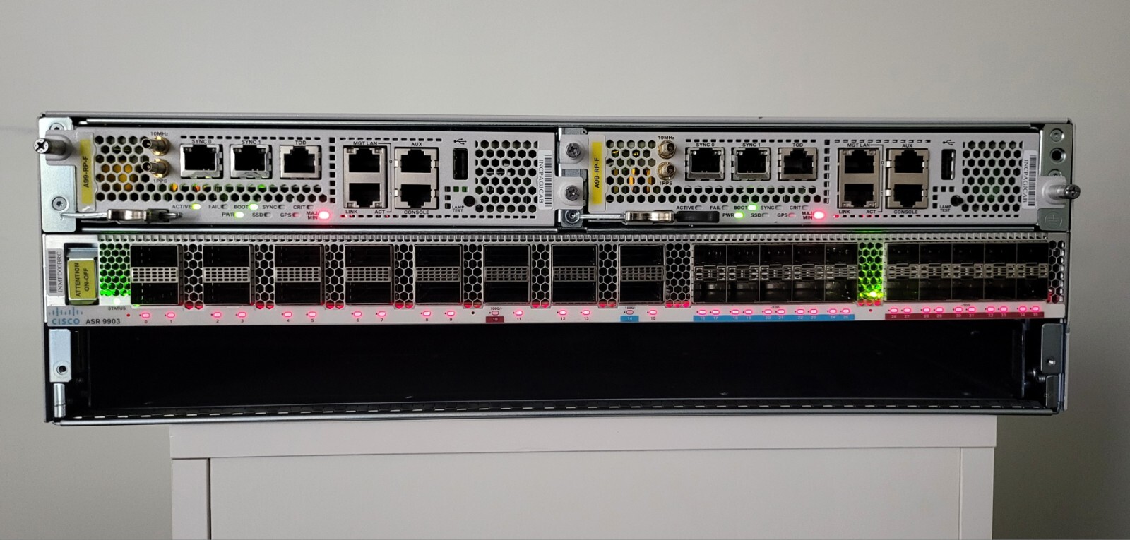 CISCO ASR-9903 with two Router Processors, It comes with 4 AC power & 4 Fan.