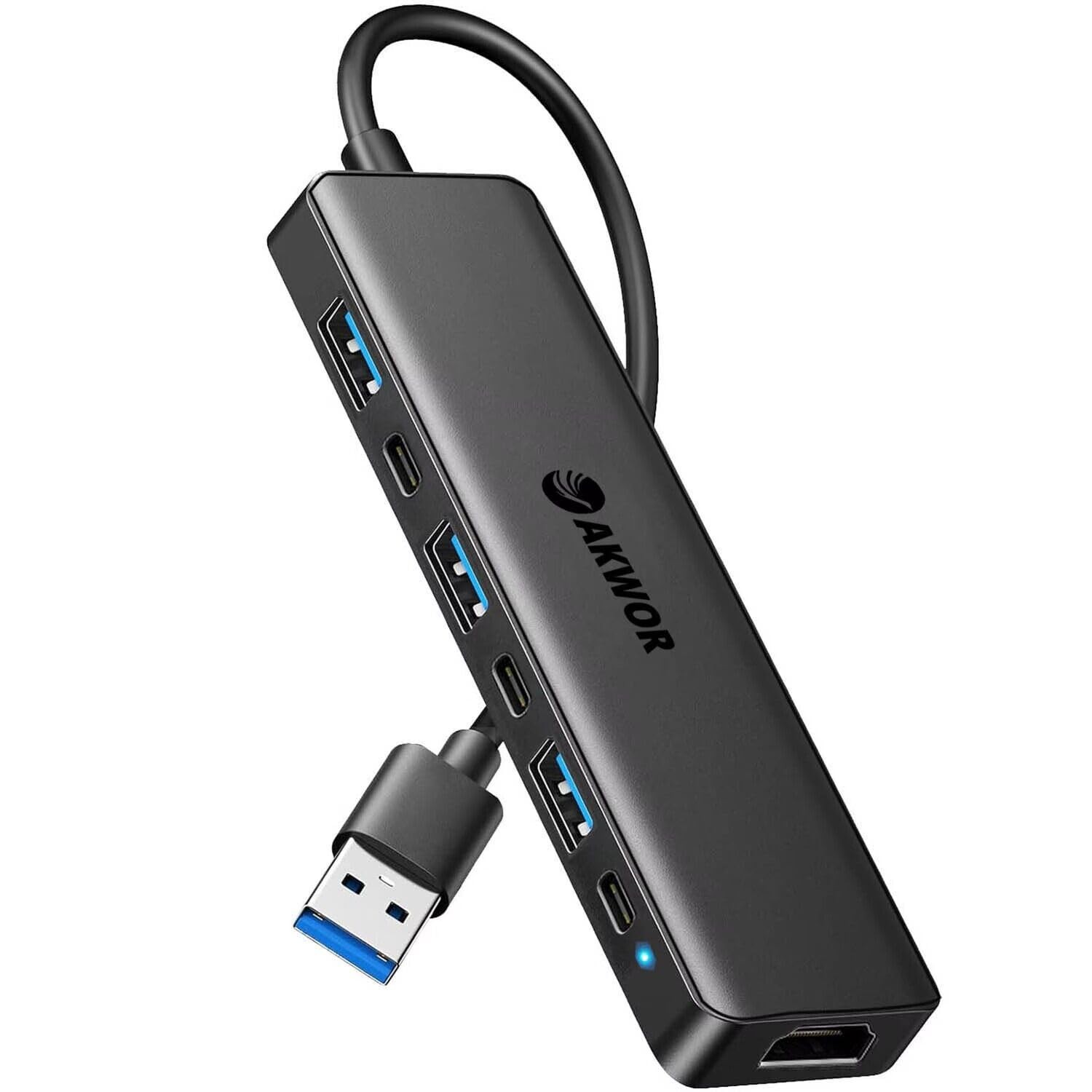 USB 3.0 to HDMI Adapter, Hub with 1080P, USB-A&C Data & Black 
