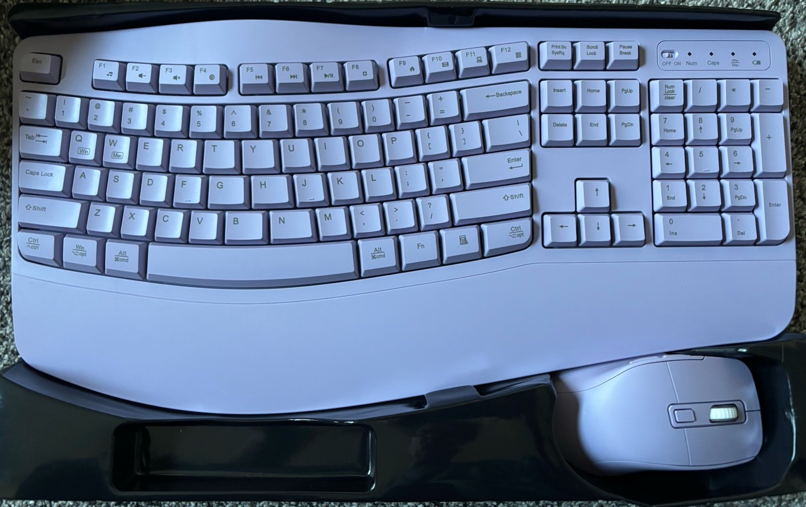 Wireless Keyboard and Mouse Combo, 2.4G Full Size Wave Keys Ergonomic Keyboard