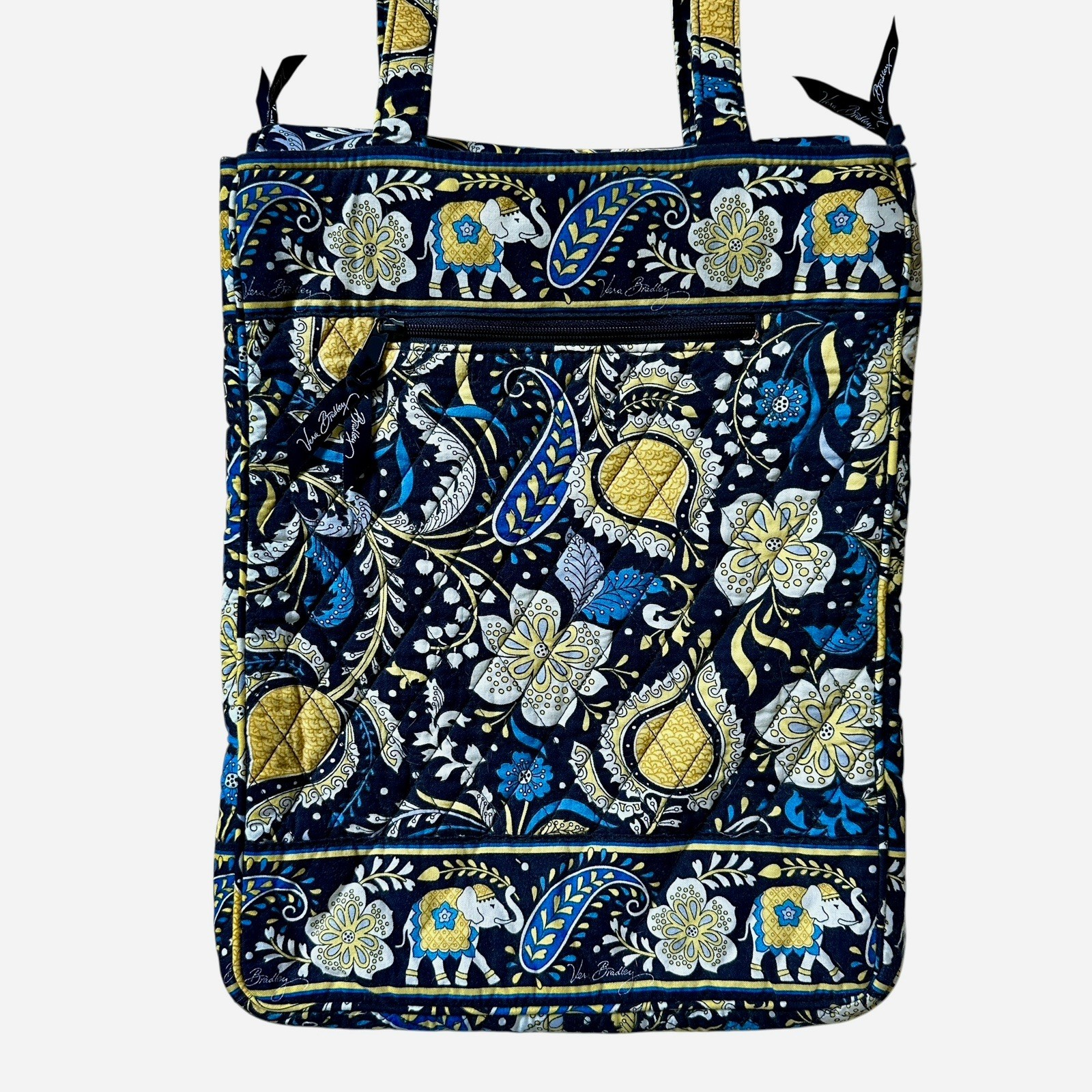Vera Bradley Ellie Laptop Travel Tote Bag 15x11.5 Inch Blue Checkpoint Friendly