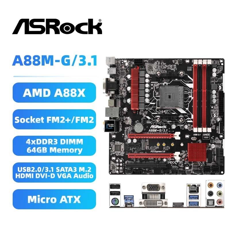 ASRock A88M-G/3.1 Motherboard M-ATX AMD A88X FM2+ /FM2 DDR3 SATA3 HDMI DVI-D VGA