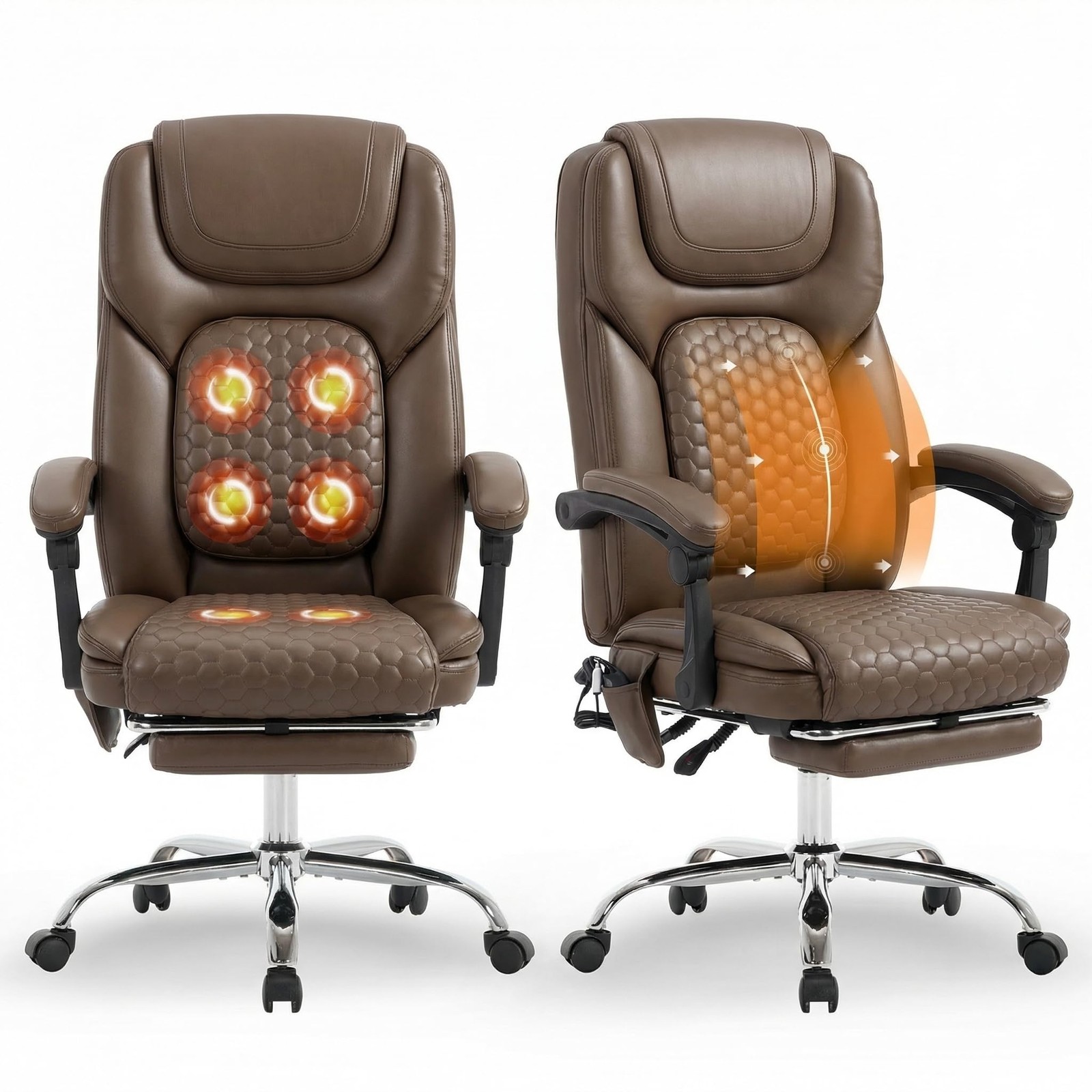 Executive Computer Chair 300 lbs Big Tall Massage Brown Set MALOL Office