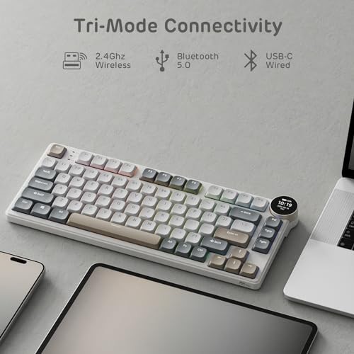 SANDY GRAY - RK ROYAL KLUDGE LOW PROFILE MECHANICAL KEYBOARD W/SMART DISPLAY