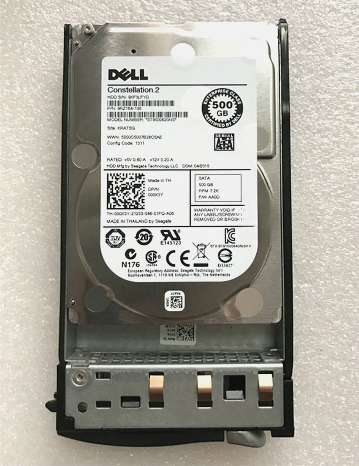 Dell 500GB 6G 7.2K 2.5" SATA 00X3Y 000X3Y HDD Hard Drive w/ R Series Tray