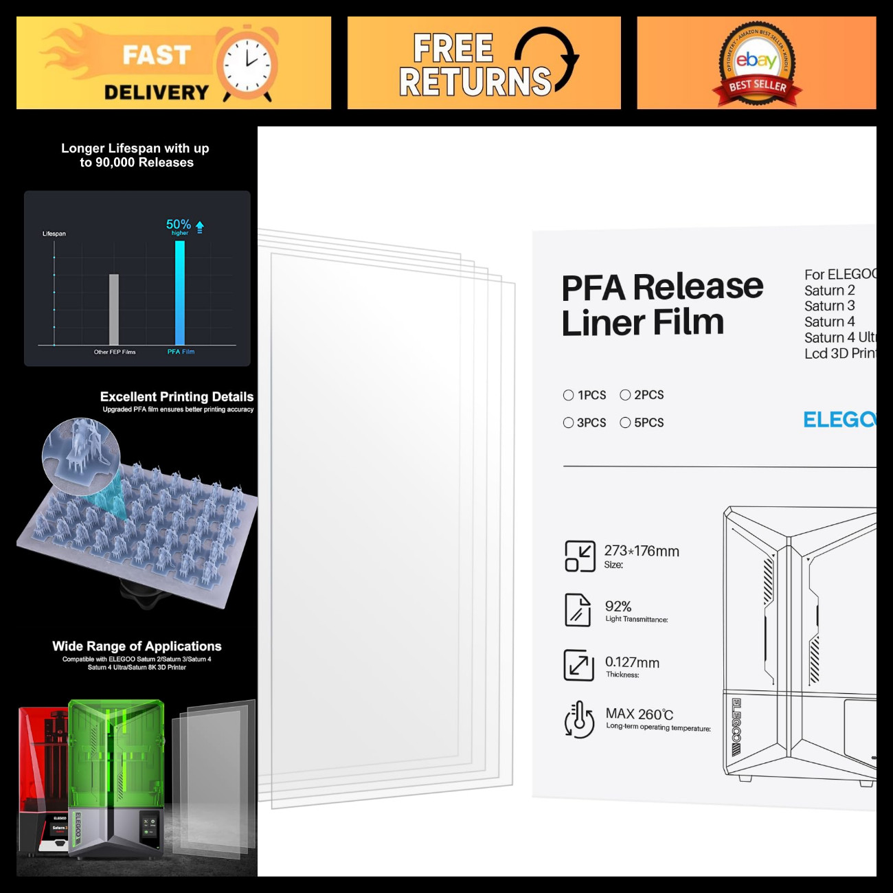 5 PCS PFA Release Liner Film 2.0 - 273 x 176 mm, High-Quality Printing & Craftin