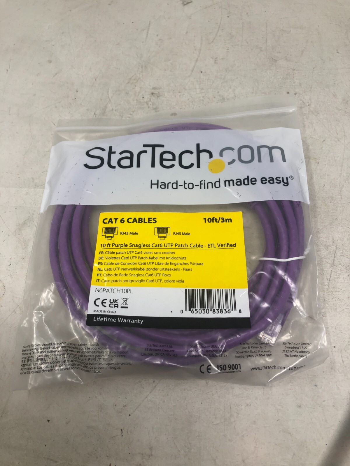 Startech.com Category 6 Network Cable - 10 Ft - Patch Cable - Purple