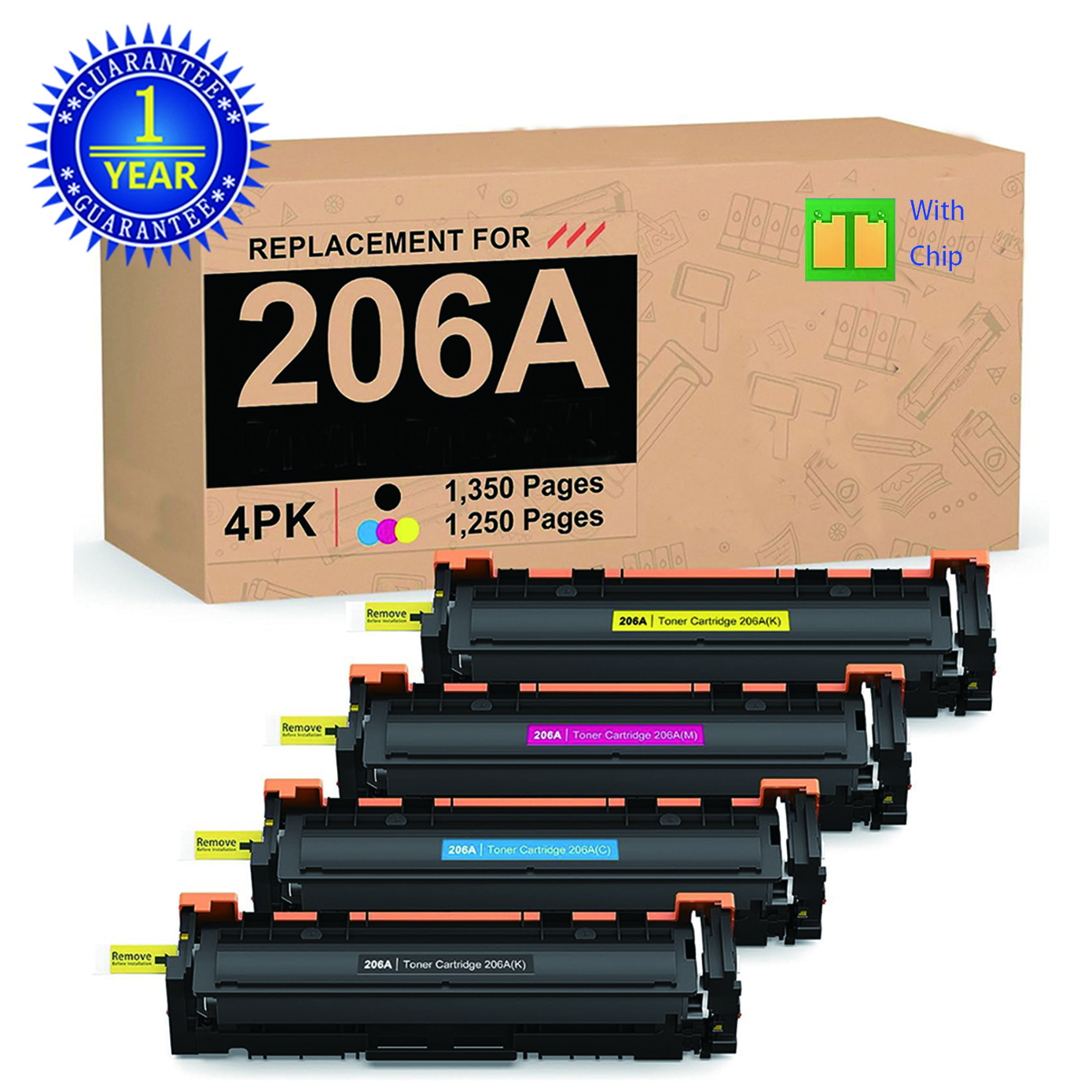 4PK 206A Toner Compatible for HP W2110A LaserJet MFP M283fdw M255dw With Chip
