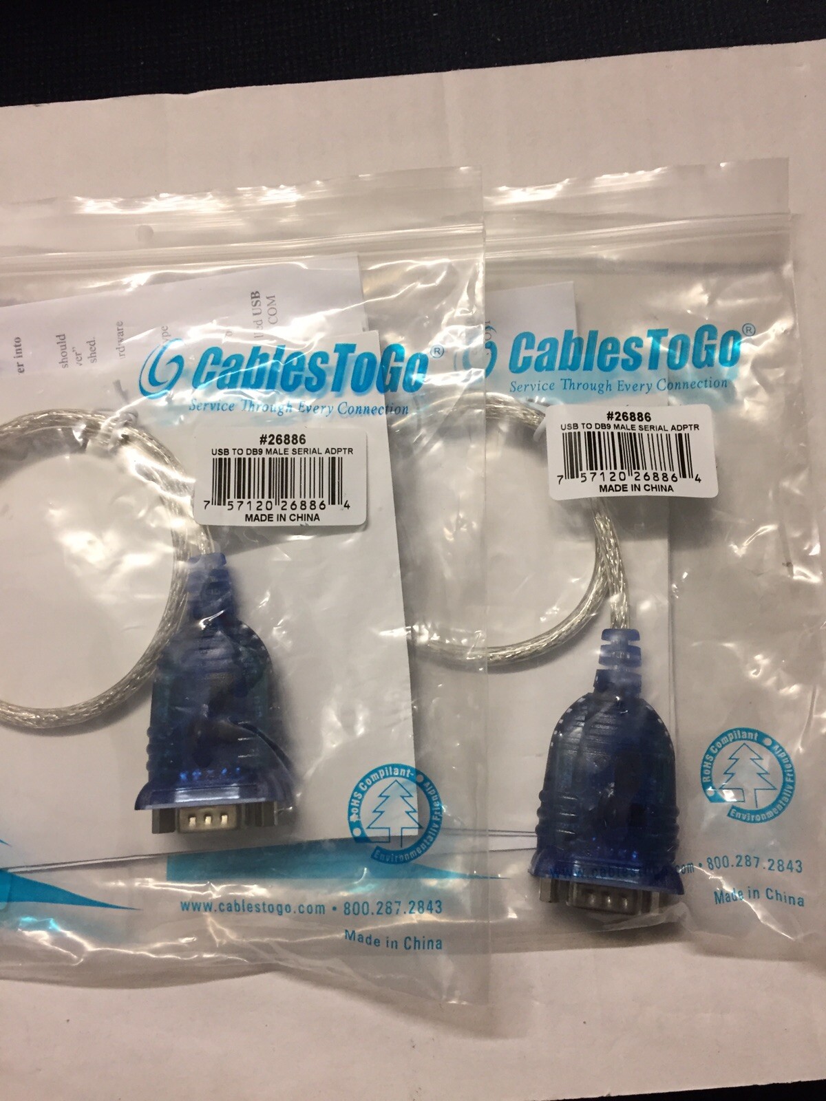 2 Pc-C2G Model 26886 1.5 ft. USB to DB9 Serial RS232 Adapter Cable