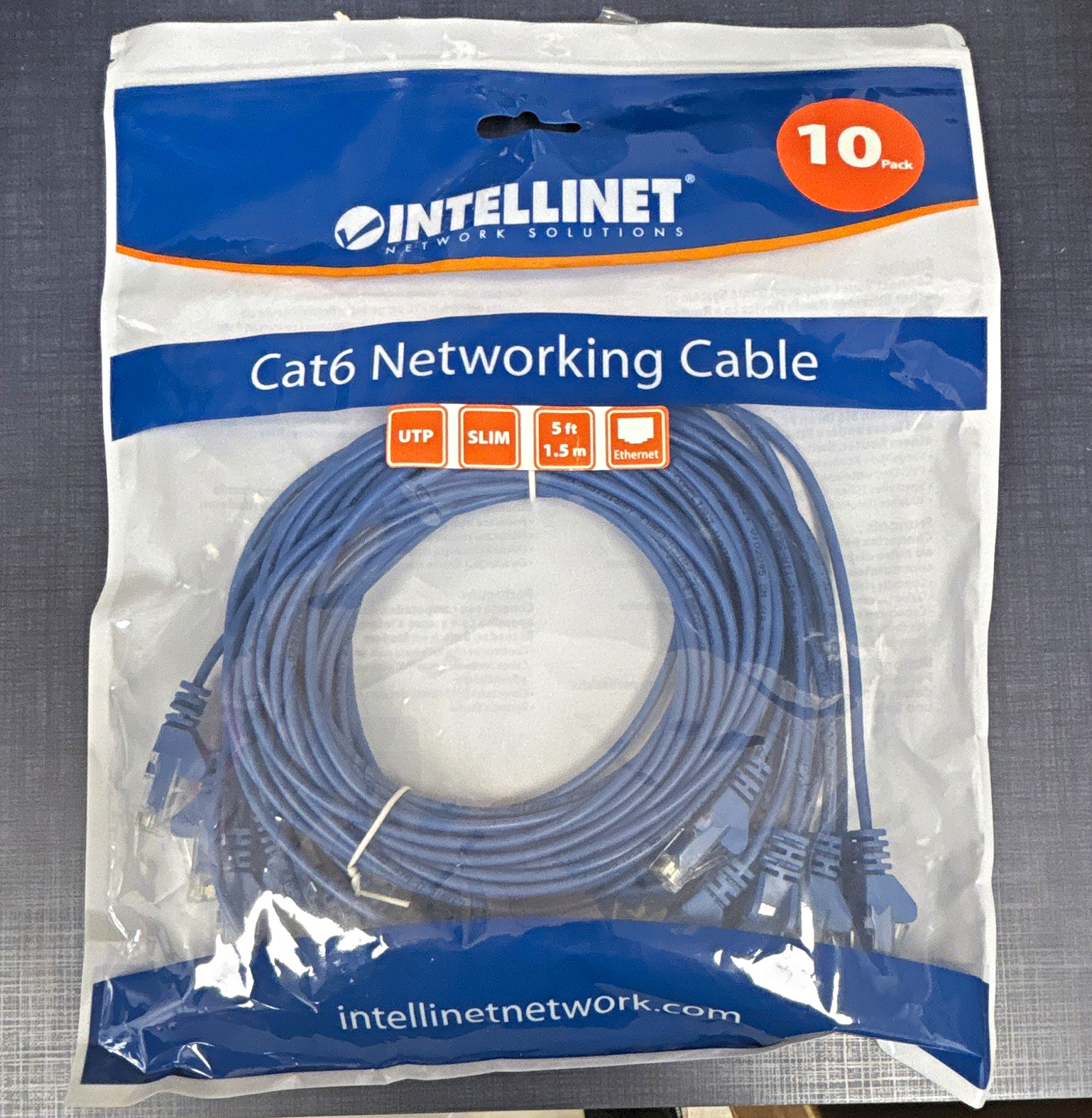 Intellinet Cat6 Slim UTP RJ-45 Ethernet Patch Cable 5 ft Blue 10-Pack
