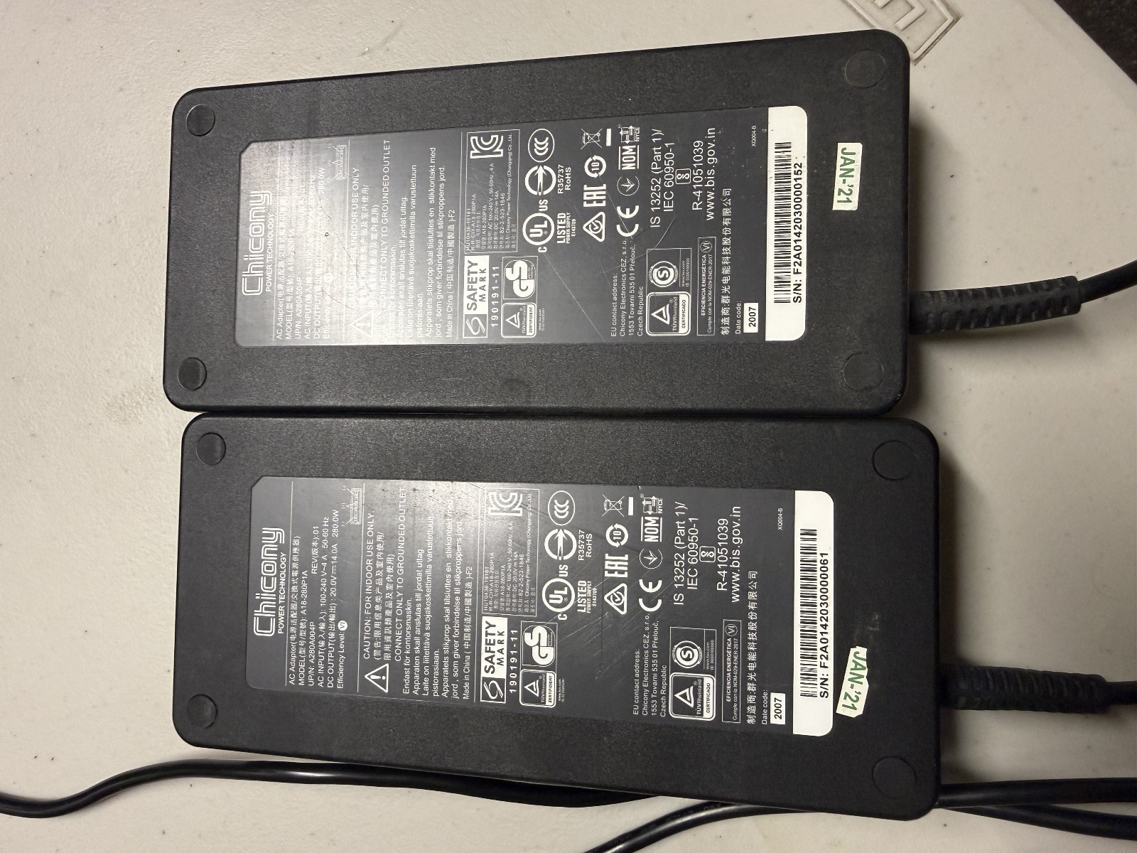 Lot of 2 Chicony A18-280P1A 280W AC Power Adapters + Dual Holder