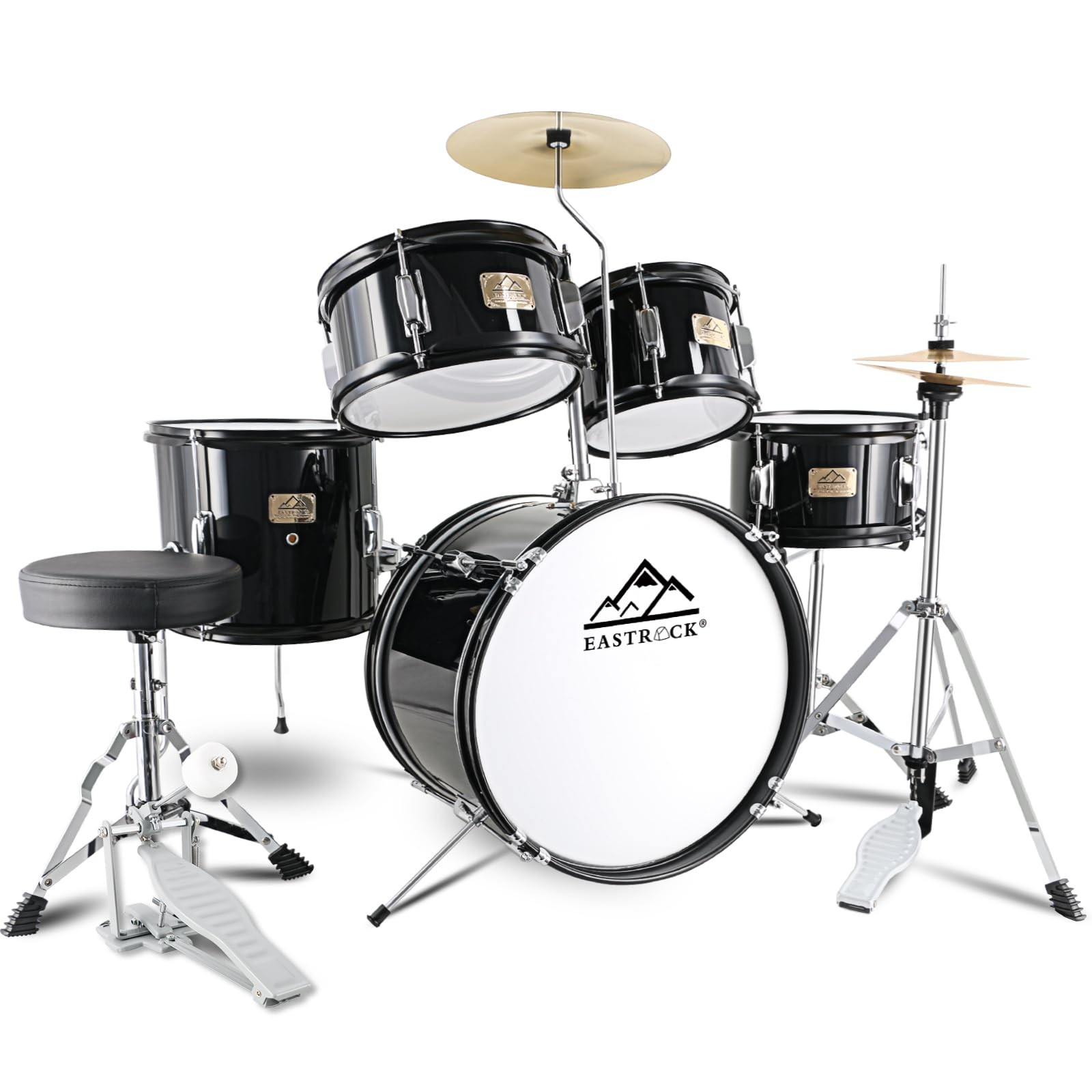 EASTROCK 5 Piece 16" Junior Drum Sets for Younth Drummer Beginner,Black
