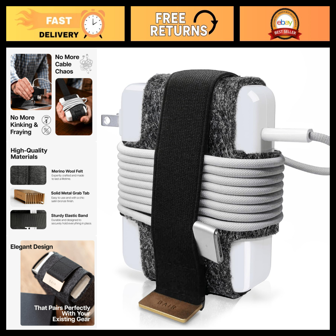 Premium Charging Cable Organizer Case - Compact Travel Cord Management for USB-C