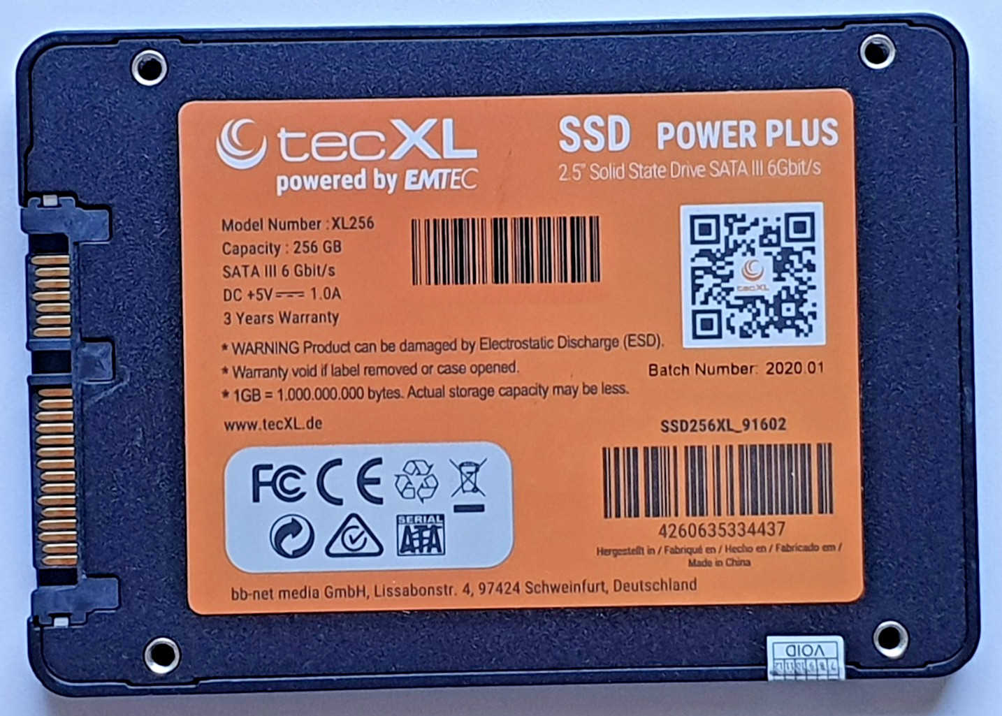 256GB SATA III EMTEC tecXL XL256 SSD Power Plus 3D NAND TLC 2.5" Hard Drive