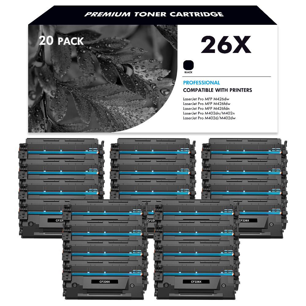 20PK Compatible With HP LaserJet Pro M402n MFP M426fdn CF226X 26X Black Toner