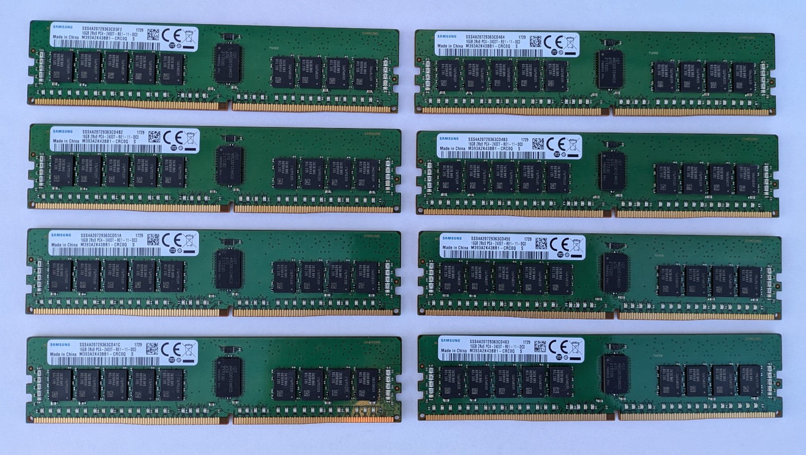Samsung 128GB (8x16GB) DDR4-2400 ECC Server RAM 2Rx8 PC4-2400T (Lot of 8 16GB)