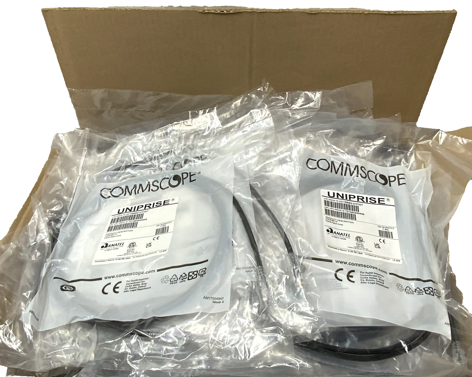 Lot of 108 - Commscope Uniprise 7-Foot Cat6 Patch Cord, Black | UNC6-BK-7F
