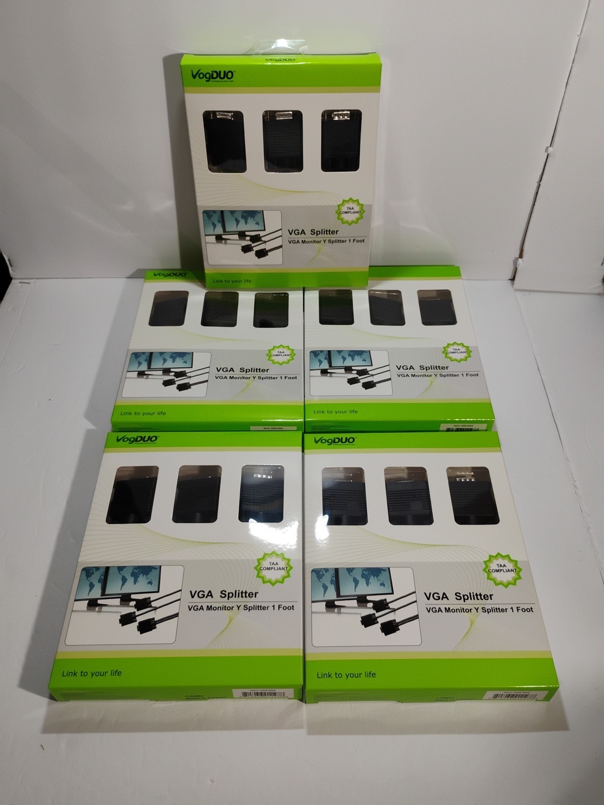 Lot Of 5 VogDUO VGA Splitter Cable 1 Ft VGA Male to VGA Female Monitor Y New