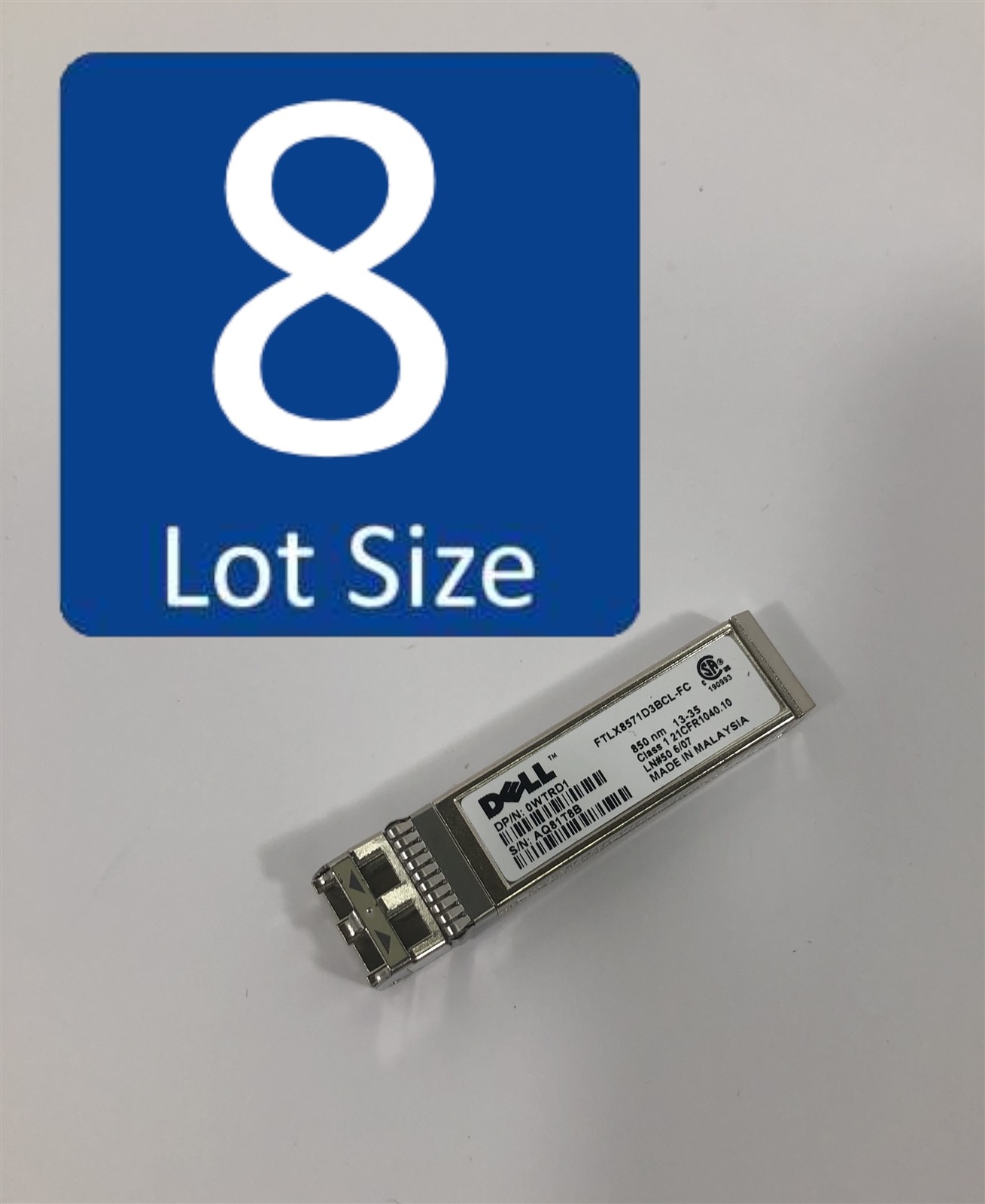 Lot of 8 Dell WTRD1 10G SFP+ SR 850NM Transceiver FTLX8571D3BCL-FC 10GBE