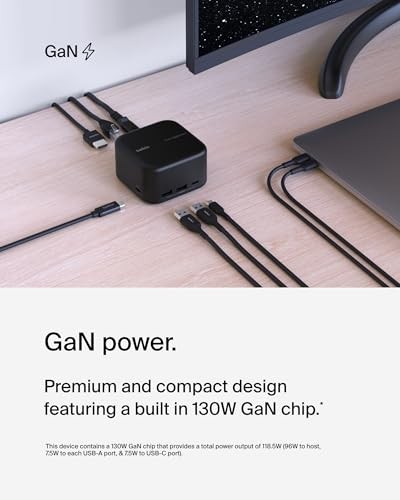 BLACK - BELKIN CONNECT USB-C 6-IN-1 CORE GAN DOCK 130W, MULTIPORT DOCKING