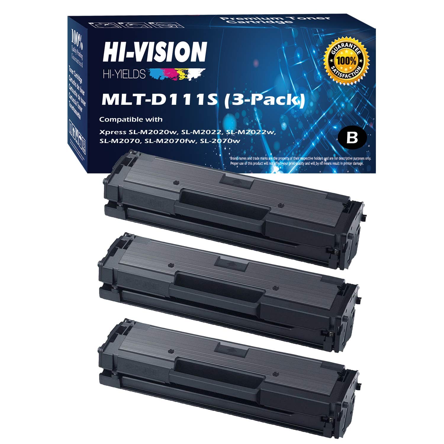 HI-VISION HI-YIELDS Compatible Toner Cartridge for Samsung MLT-D111S Black 3 pk