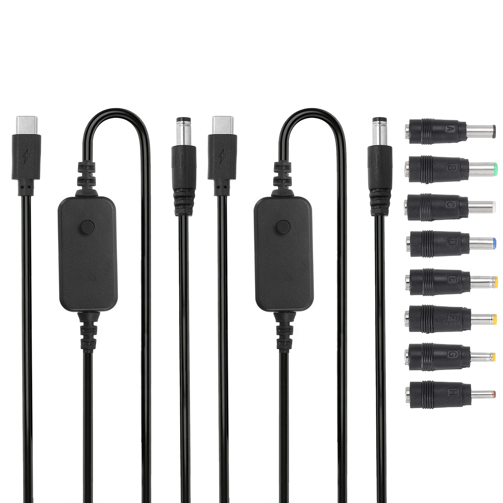 2Pcs 1.18m/3.9ft 5V 9V 12V 15V 20V USB C to DC PD Adapter with 8 Connectors Tips
