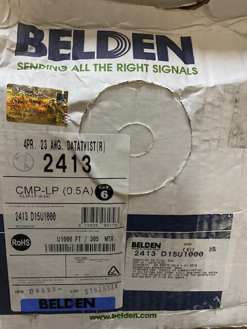 Belden 2413 D15U1000  4-Pair Enhanced Cat 6 CMP Blue Cable 1,000 ft. - Pull-Box