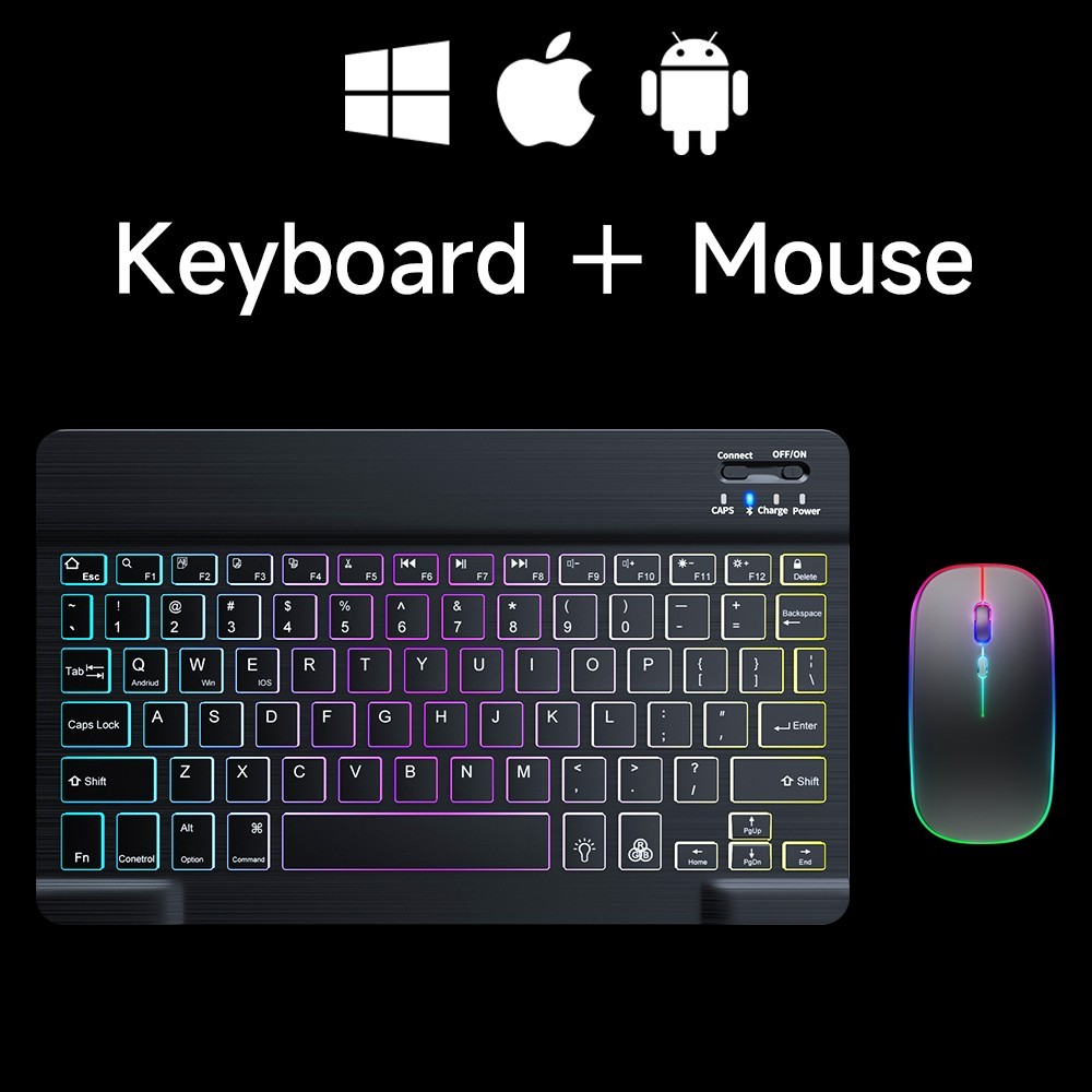 RGB Backlit Bluetooth Keyboard Mouse Combo 10" Rechargeable Wireless Spanish