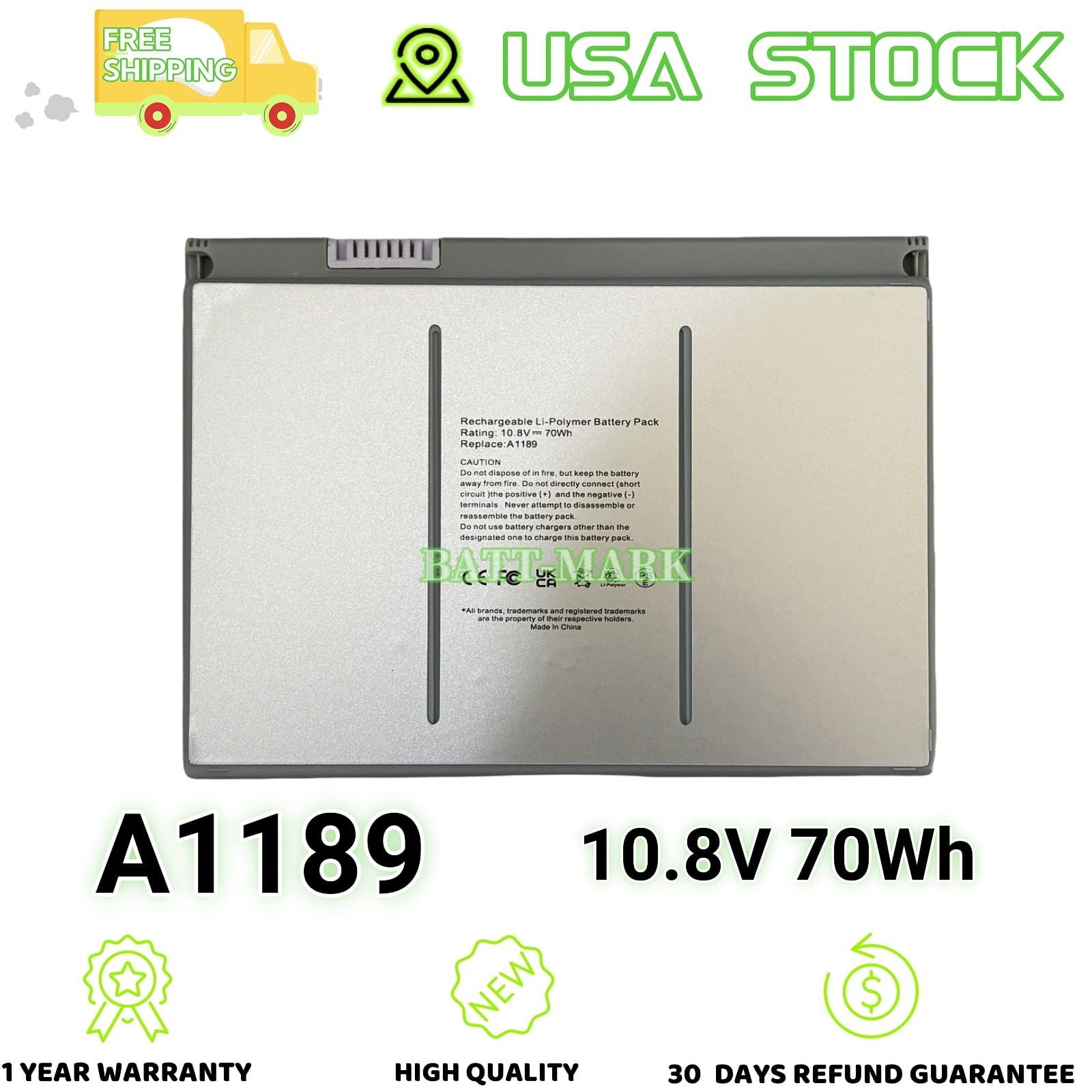 A1189 10.8V 70Wh New Battery for MacBook Pro 17"A1151 A1229 A1261 2006 2007 2008