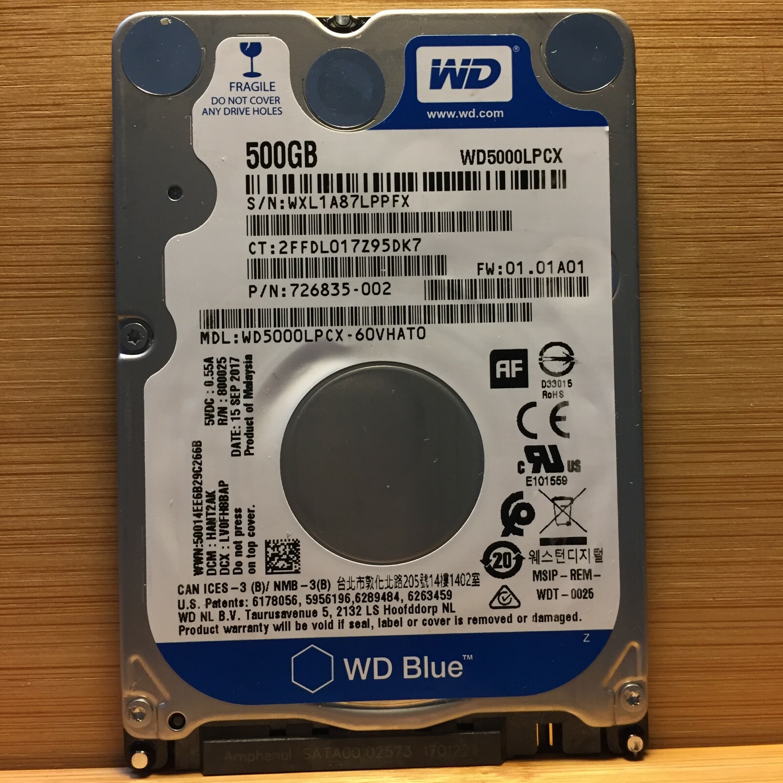 WD5000LPCX WD, 5400RPM, 500GB SATA 2.5 HDD WD5000LPCX-60VHAT0, HP# 726835-002