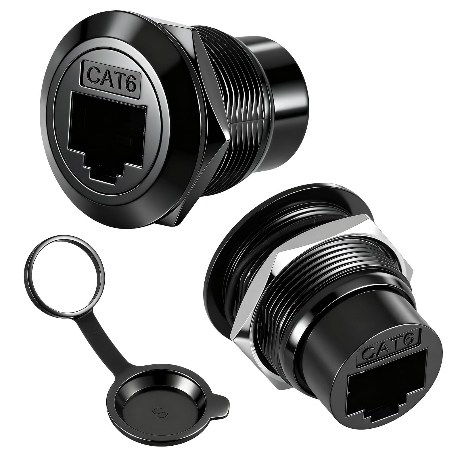 Alrhso 2 Pack RJ45 CAT6 Panel Mount Adapter Bulkhead Feed Thru Coupler Black
