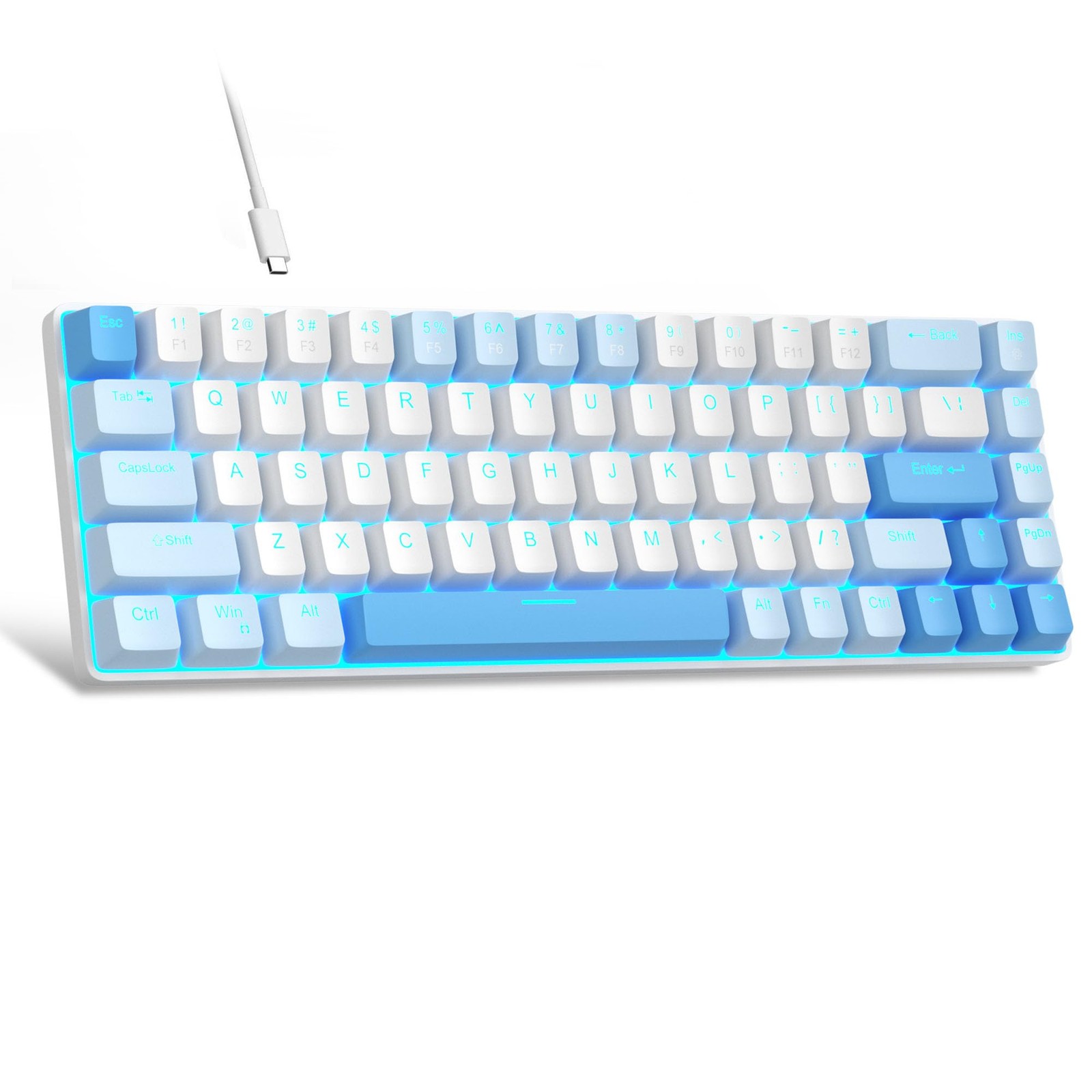 60 Percent Portable Mechanical Gaming Keyboard 68 Keys Red Switch Sky Blue MK