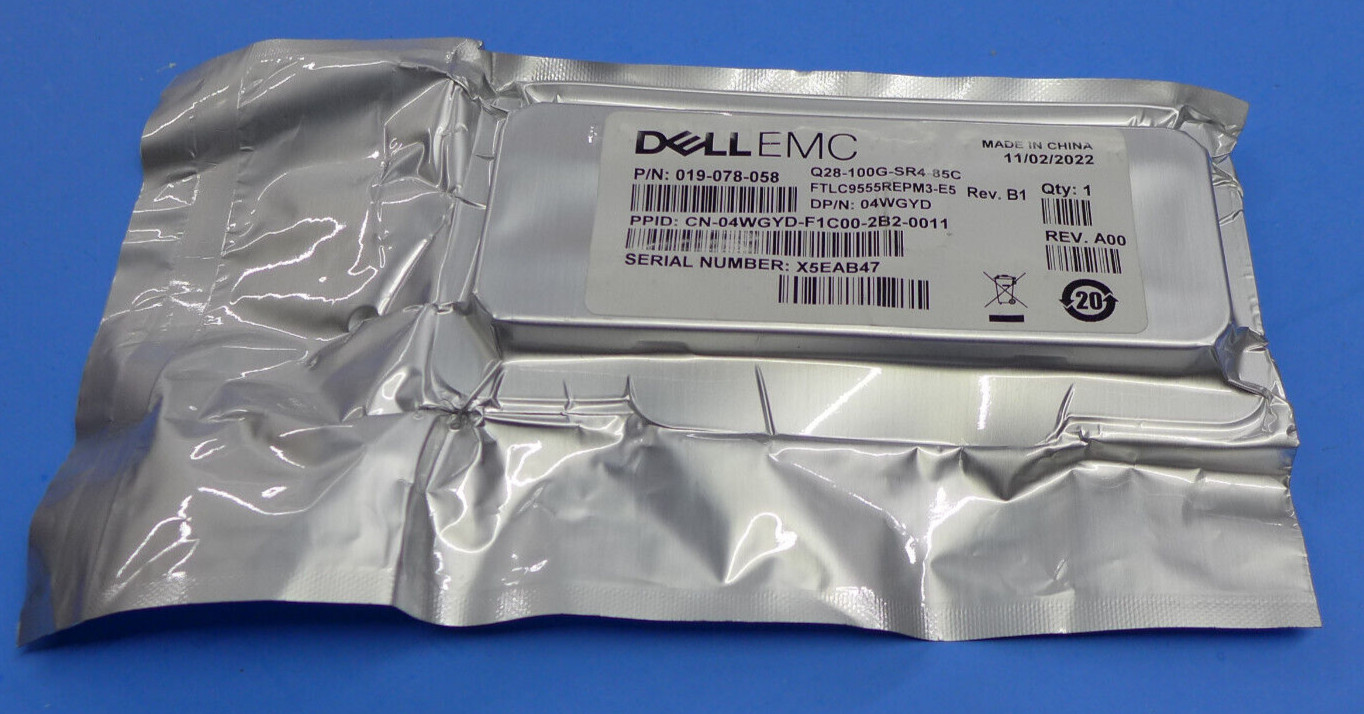 New Dell EMC Q28-100G-SR4-85C Transceiver 019-078-058 FTLC9555REPM3-E5 4WGYD