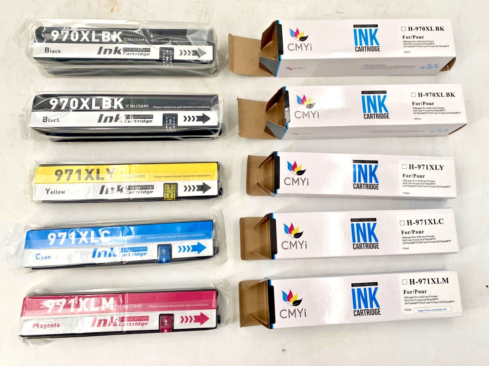 5-pack printer ink cartridges HP 970XL & 971XL 2 black 1 cyan 1 magenta 1 yellow