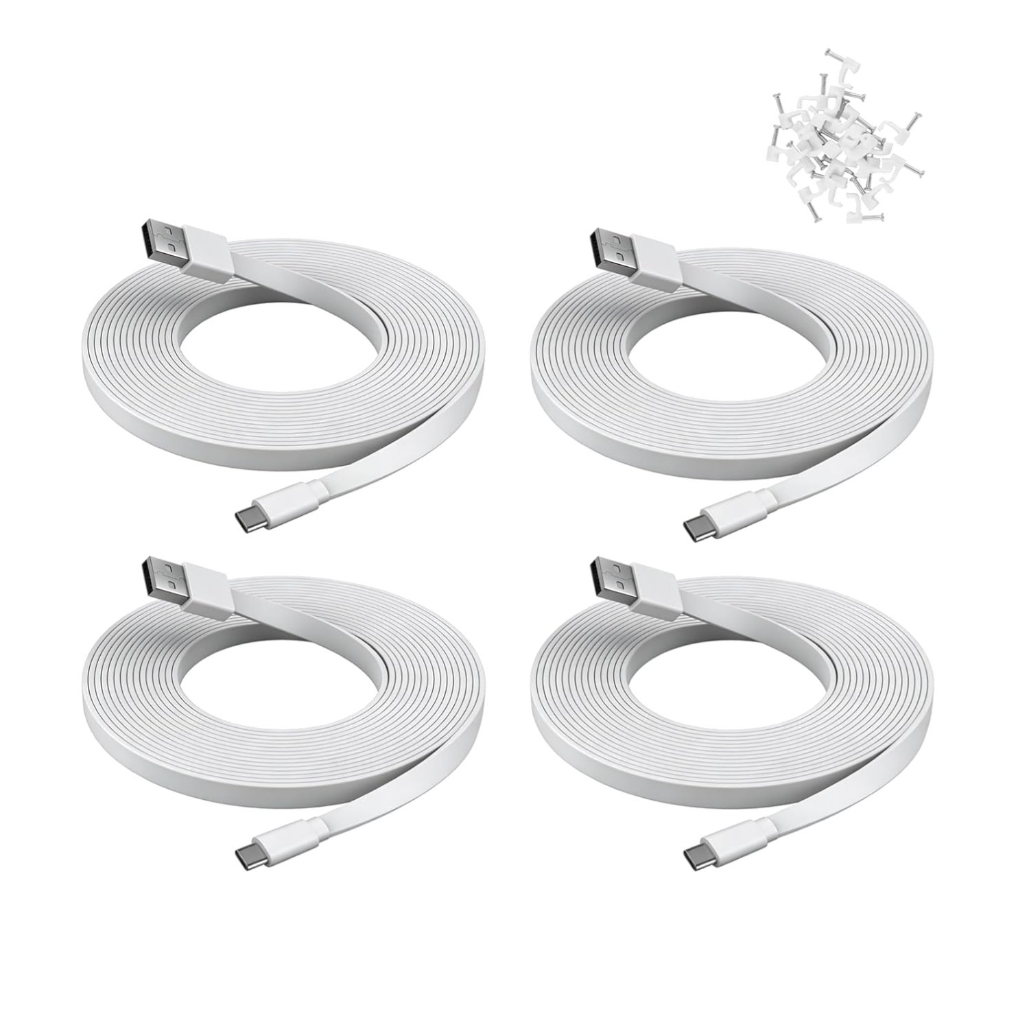 4 Pack 25ft USB C Extension Cable for CCTV, Flat Waterproof