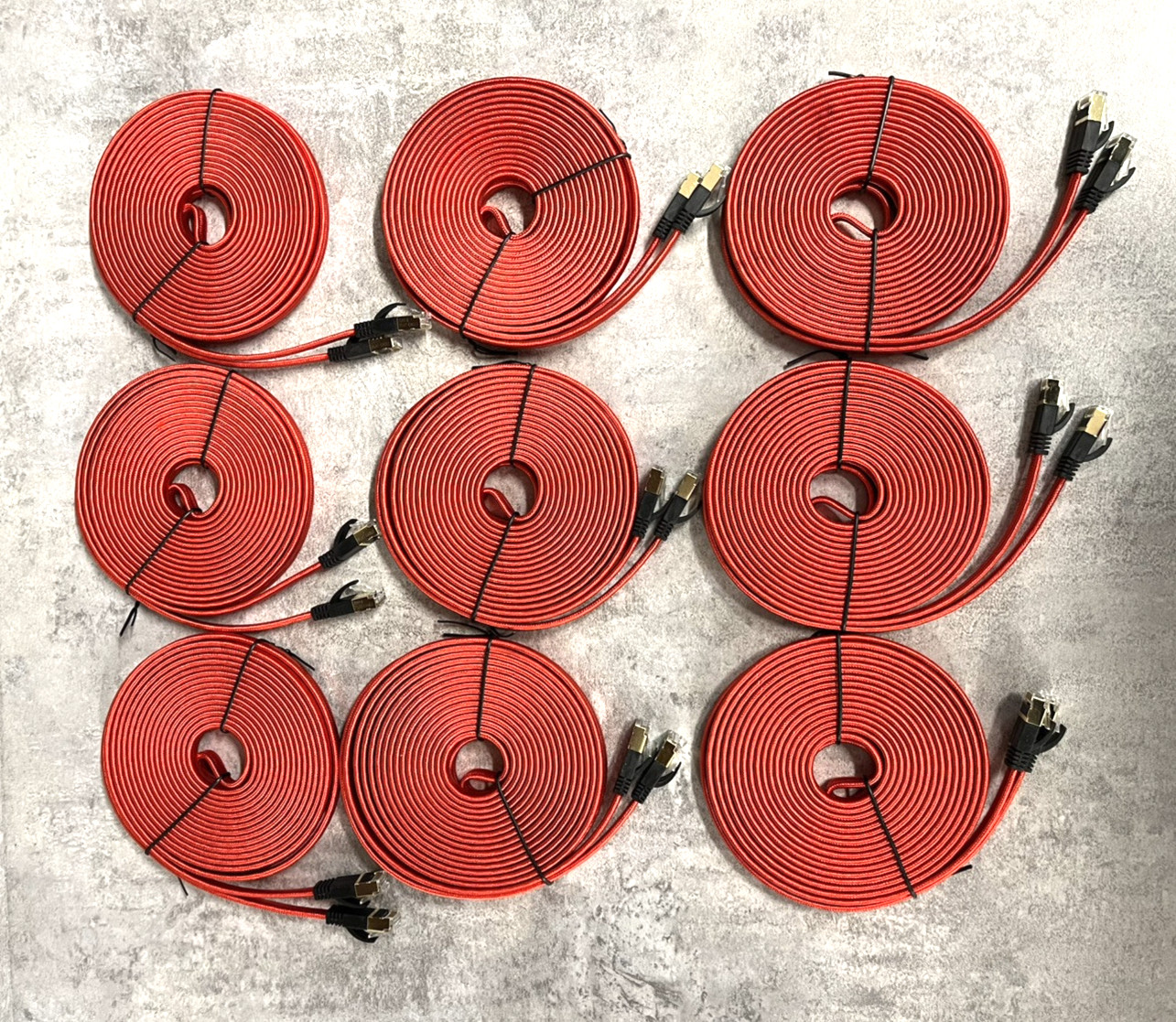 9Pack Cat 8 Ethernet Cable 40Gbps 2000Mhz High Speed Flat Nylon Braided 25FT Red