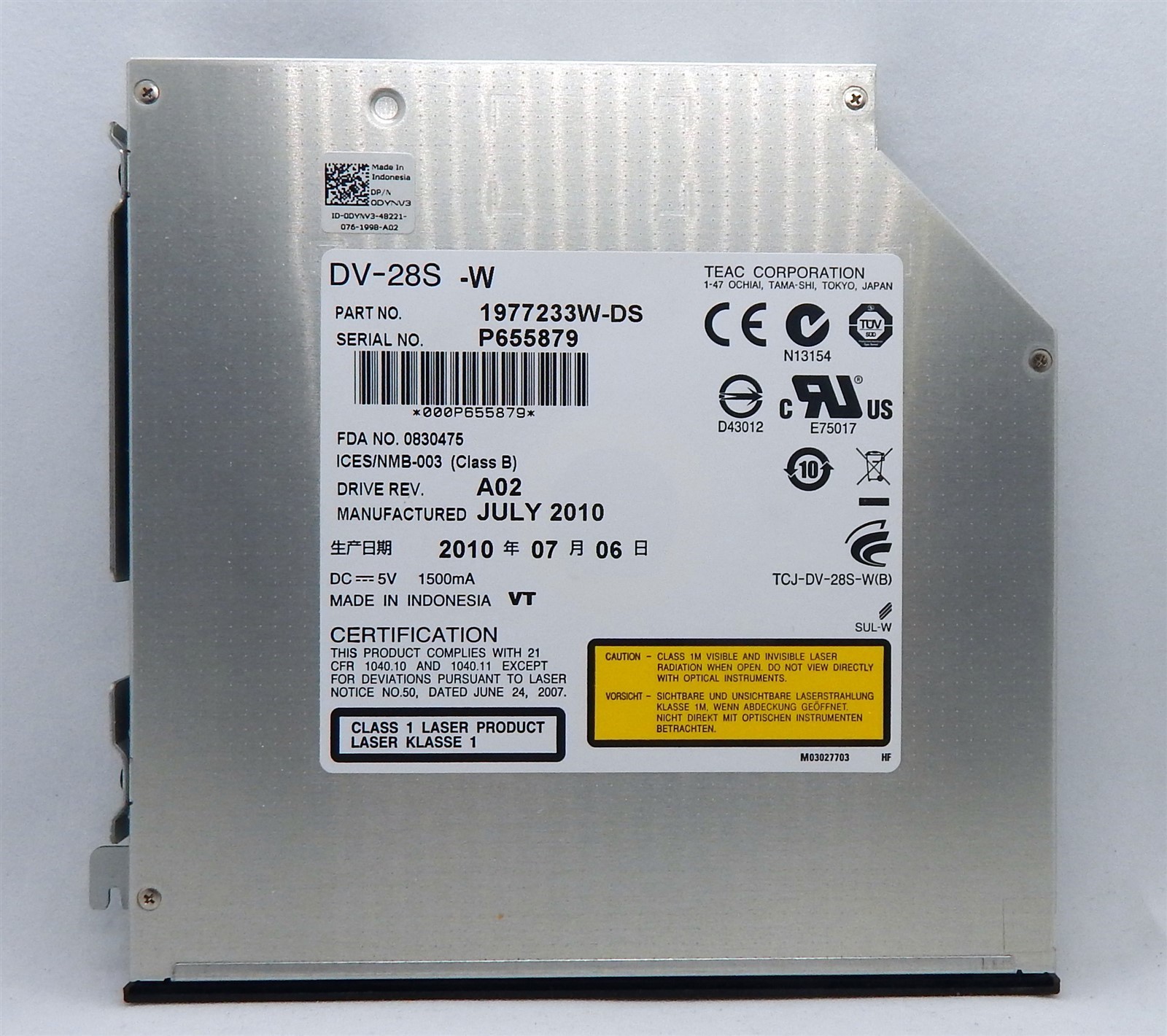 CD/CDRW/DVD-Rom ~ 8x Slim SATA ~ Teac DV-28S-W Dell ~ 1977233W-DS 