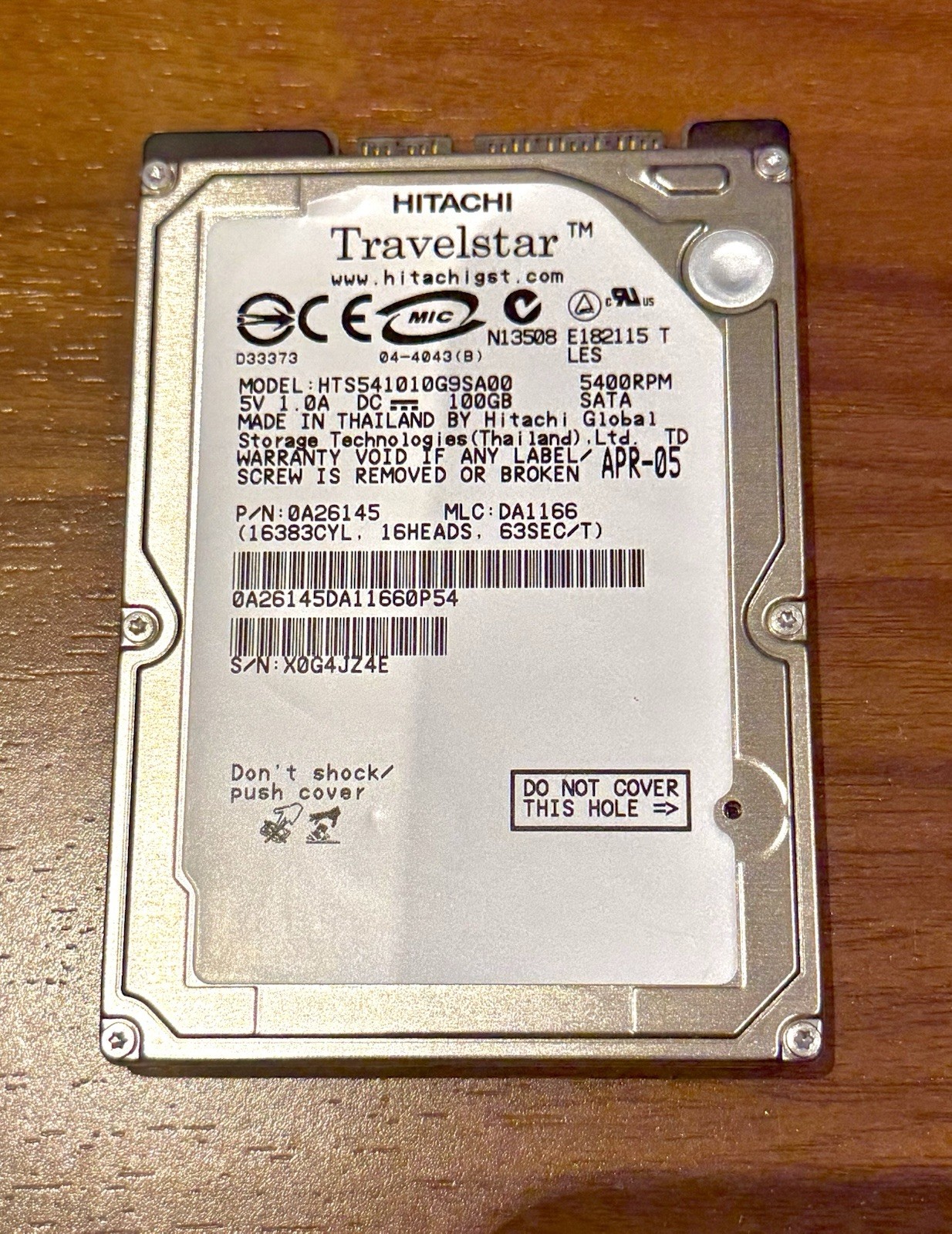 Hitachi 100GB internal laptop HDD 2.5" Sata HTS541010G9SA00 5400RPM Works