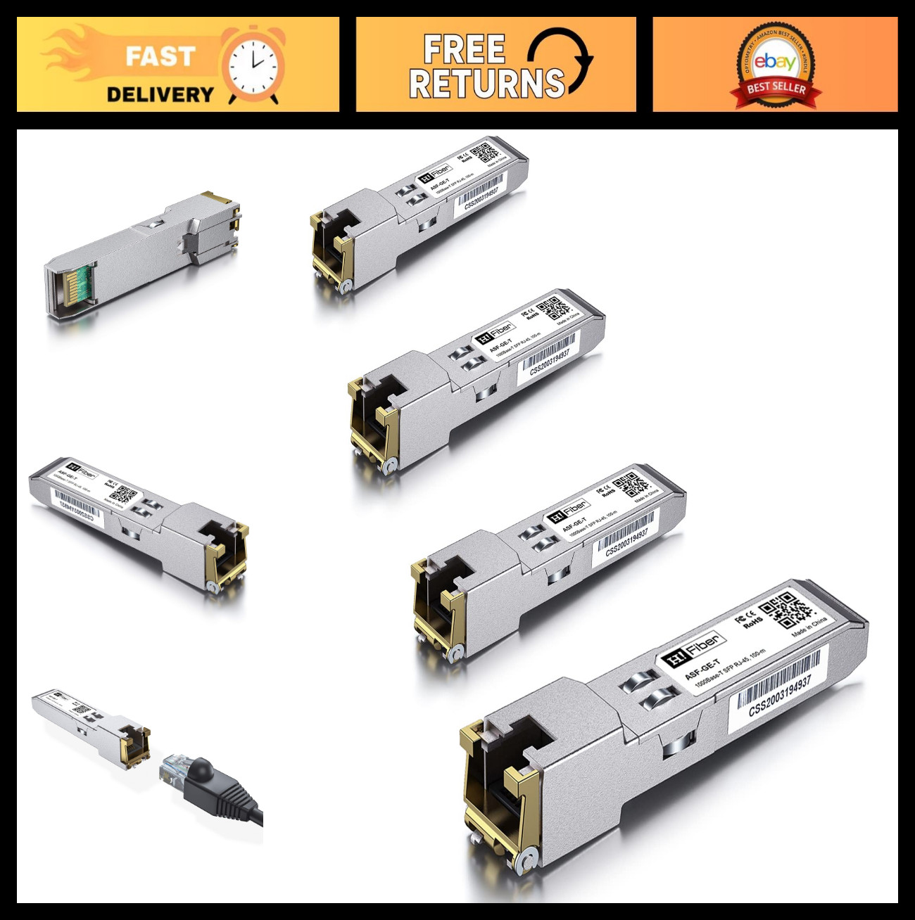 4 Pack 1G SFP to RJ45 Module, 1000Base-T Copper Ethernet Transceiver, 100m, Comp