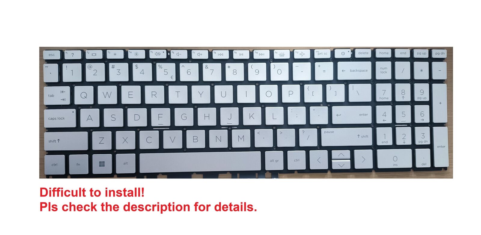 Original US Silver Backlit Keyboard for HP Pavilion 15-eh1000