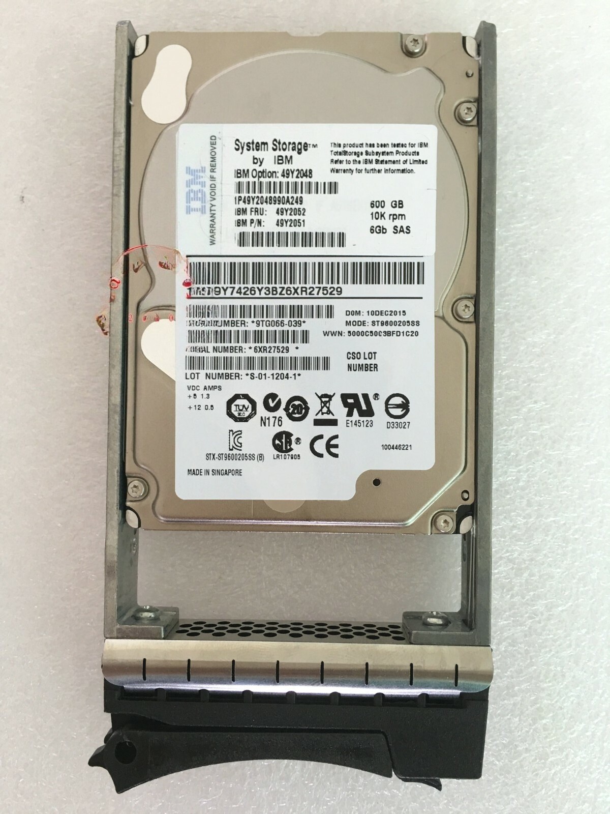 FOR IBM 49Y2048 49Y2051 49Y2052 600GB 6G 10K SAS 2.5in ENT HDD W/Tray