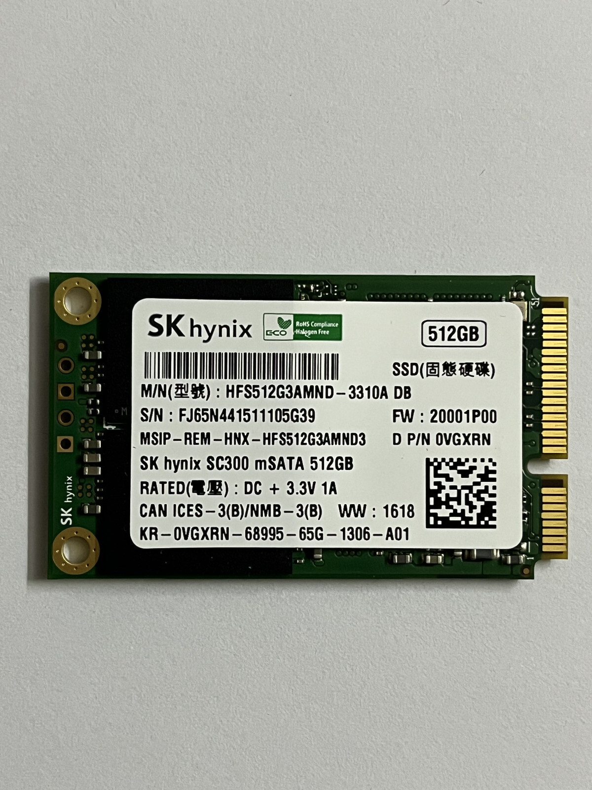 SK Hynix HFS512G3AMND-3310A 512GB SC300 mSATA SSD 6Gb/s Solid State Disk For HP