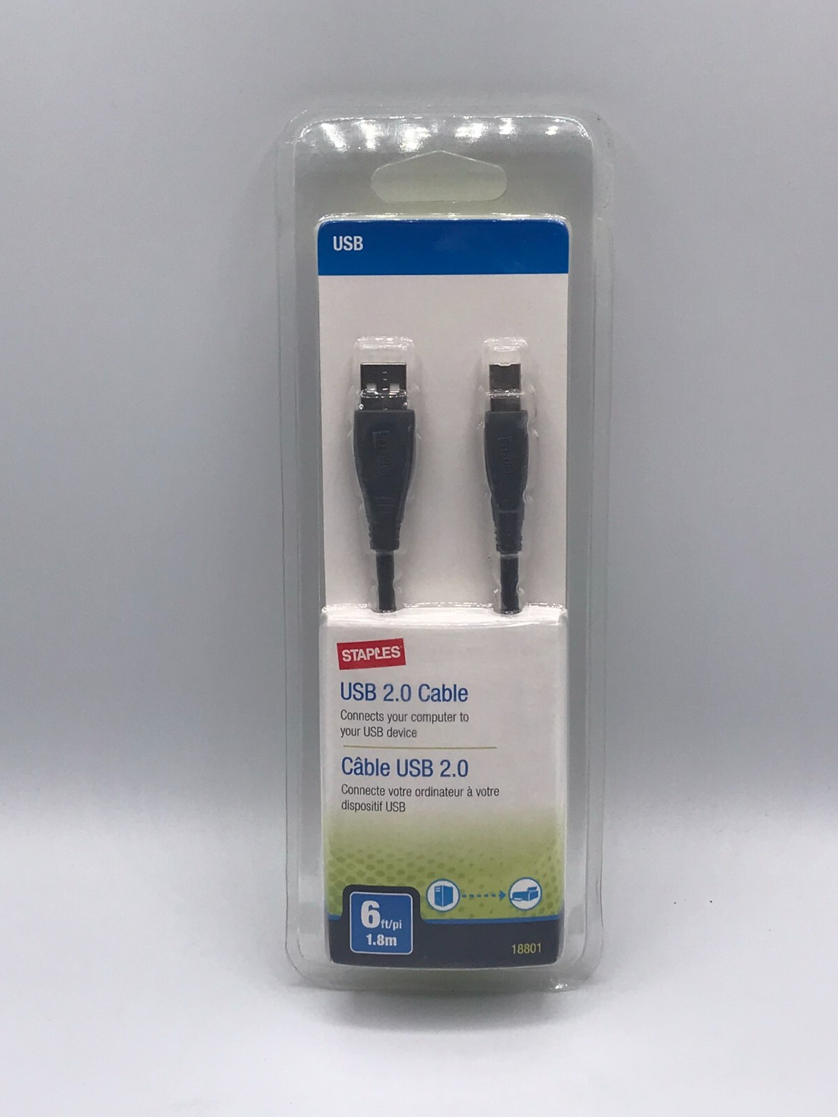 Staples 6ft USB 2.0 Cable cord computer office Windows Macintosh black 18801