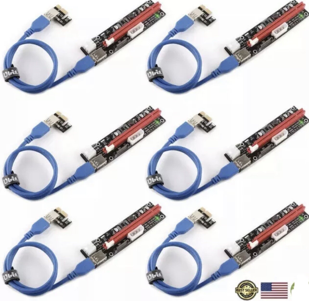 Ubit 6 Pack Latest PCI E GPU Riser Express Cable 16X to 1X 6Pin MOLEX SATA