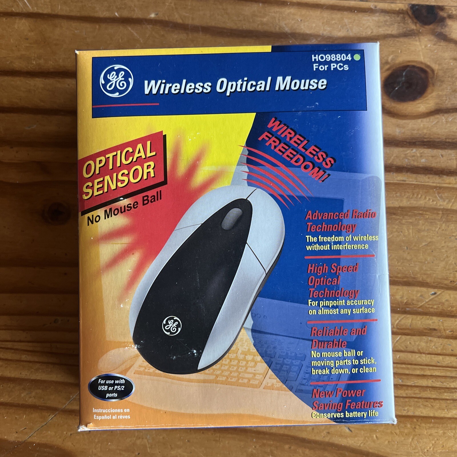 GE Vintage Wireless Optical Mouse + Receiver Model HO98804