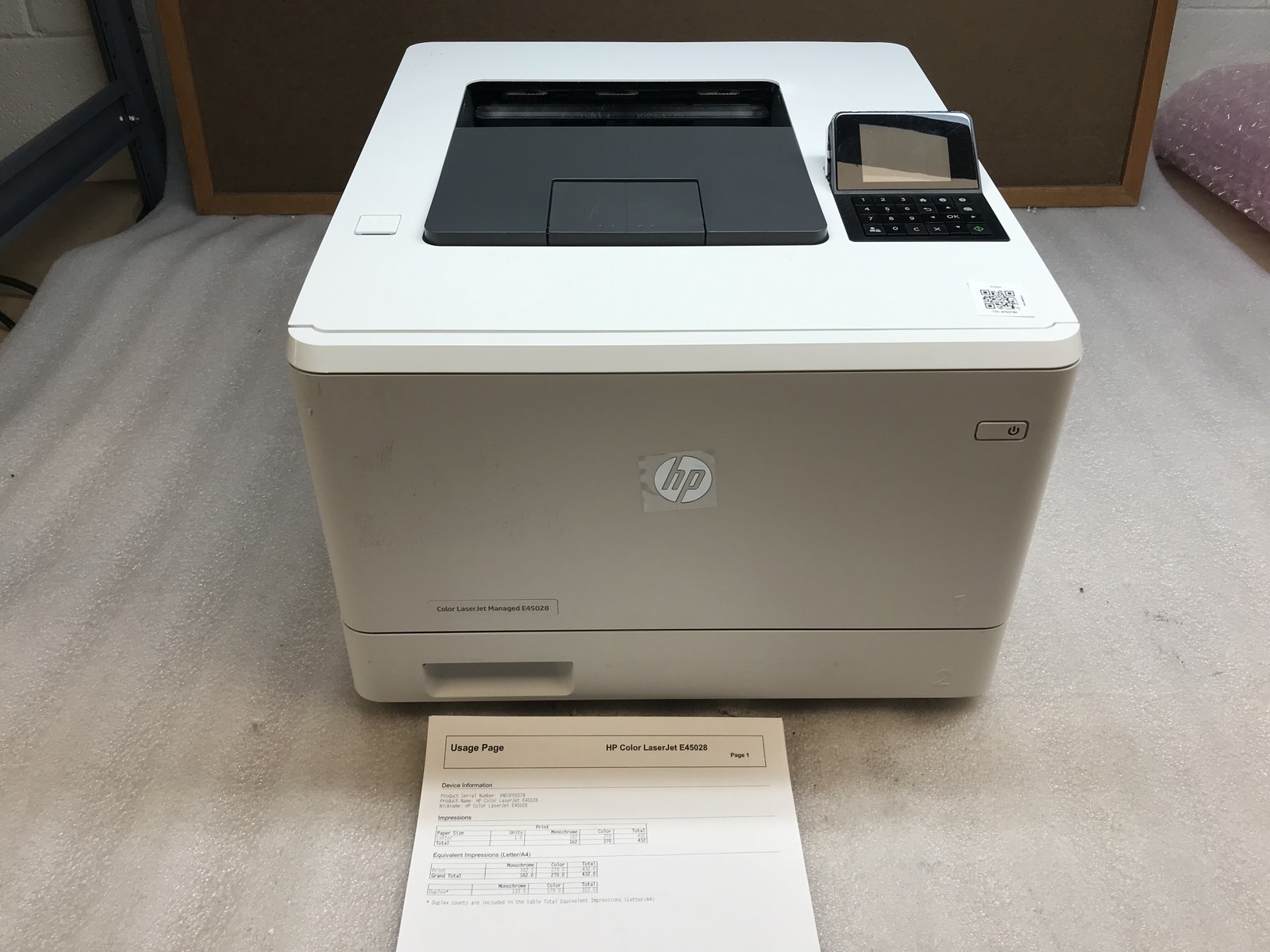 HP Color LaserJet Managed E45028 laser printer 432 Page count Tested Toner Inc