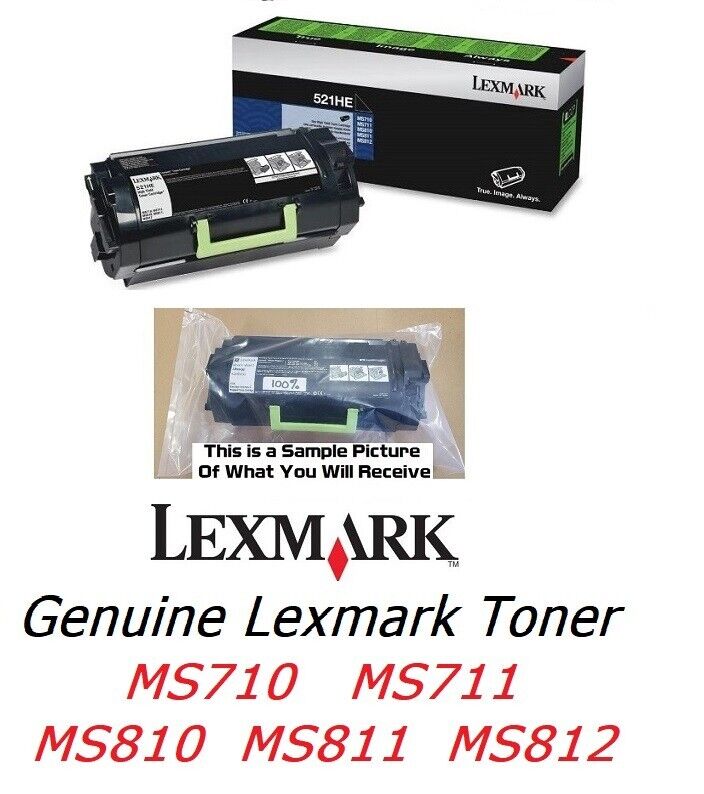 New Genuine Lexmark 521HE Toner MS710 MS711 MS811 MS812 SEALED BAG 52D1H0E