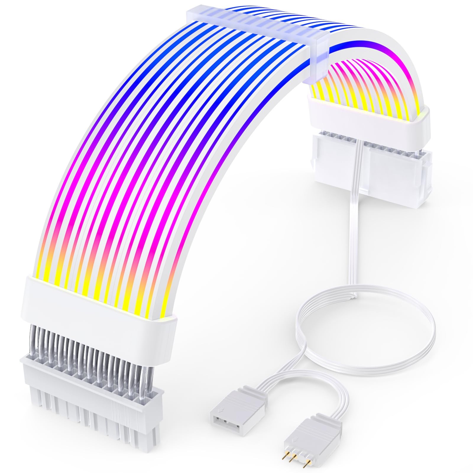 Sirlyr 24 Pin RGB PSU Cable Extension, 5V ARGB 3-Pin Addressable PC Lighting, Wh