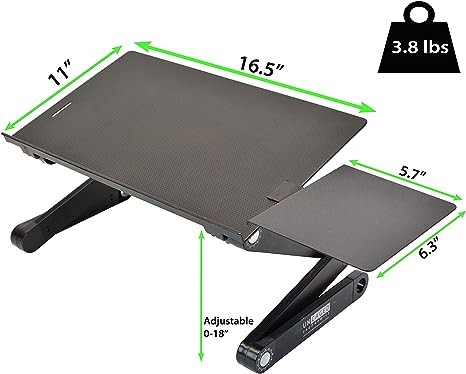 UNCAGED ERGONOMICS WORK EZ BEST XL ADJUSTABLE LAPTOP STAND + LAP DESK - BLACK